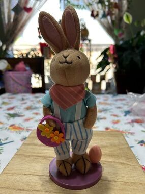 Spritz Easter Boy Bunny Dressed For The Celebration Holding a Felt Flower Basket